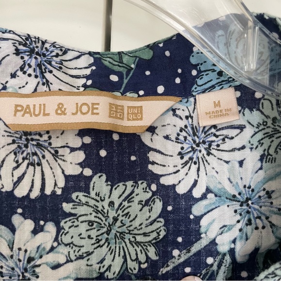 Uniqlo x Paul & Joe Navy Blue Floral Button Down Puff Sleeve Tiered Dress Size M - Picture 12 of 16